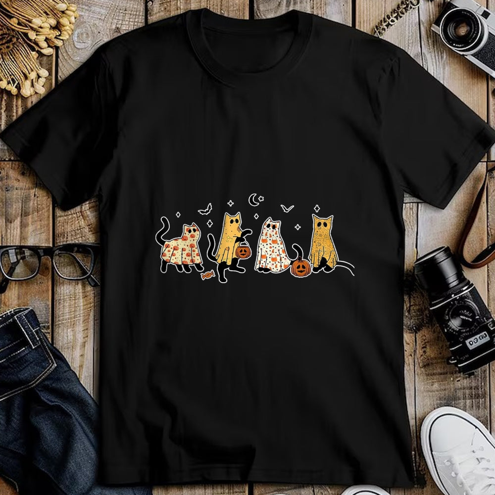 Cat Love Shirt, Funny Cat Lover Gift UnisexT-Shirt/Hoodie/Sweatshirt HLT00 - Cute Black Cats in Ghost Costume Women and Men Halloween T-Shirt, Women, Black, Medium