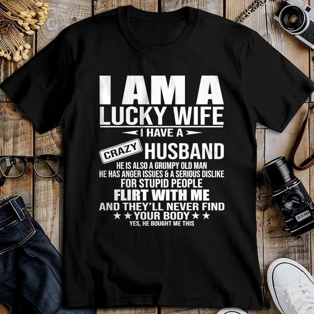 Best Wife Shirt, Wife and Husband Unisex T-Shirt/Hoodie/Sweatshirt HLT00 - Gift for wife T shirt, lucky wife   I Am A Lucky Wife I Have A Crazy Husband Premium T-Shirt (3)