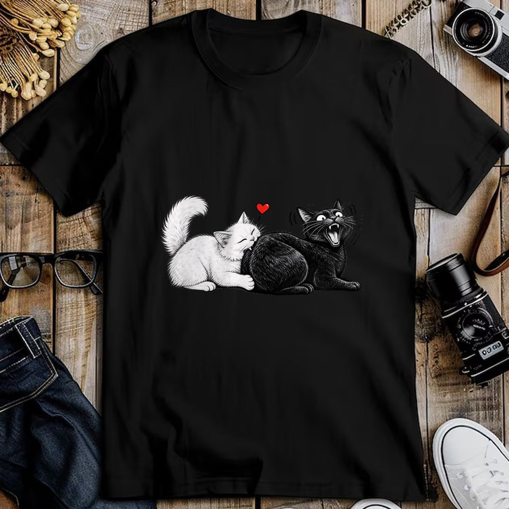 Cat Love Shirt, Funny Cat Lover Gift UnisexT-Shirt/Hoodie/Sweatshirt HLT00 - Funny Cat Couple Black White Cats Love Cat Biting Cat Butt T-Shirt (1)