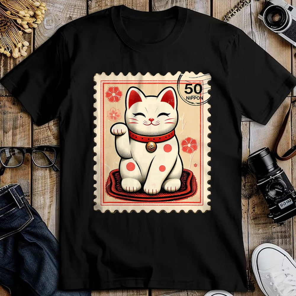 Cat Love Shirt, Funny Cat Lover Gift UnisexT-Shirt/Hoodie/Sweatshirt HLT00 - Maneki Neko Japanese Kawaii Lucky Cat Stamp Retro Aesthetic T-Shirt (1)