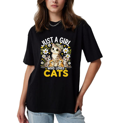 Cat Love Shirt, Funny Cat Lover Gift UnisexT-Shirt/Hoodie/Sweatshirt HLT00 - Cute Cat Lover Just A Girl Who Loves Cats T-Shirt (1)