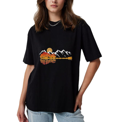 Guitar Lover Shirt, Funny Guitar UnisexT-Shirt/Hoodie/Sweatshirt HLT00 - Guitar Lake Mountain Reflections Shadow Love Guitar Musician T-Shirt, Men, Heather Blue, X-Large