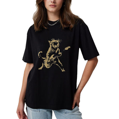 Guitar Lover Shirt, Funny Guitar UnisexT-Shirt/Hoodie/Sweatshirt HLT00 - Cat Playing Guitar Rock Star Rock and Roll Men Women Kids T-Shirt, Men, Black, 3X-Large