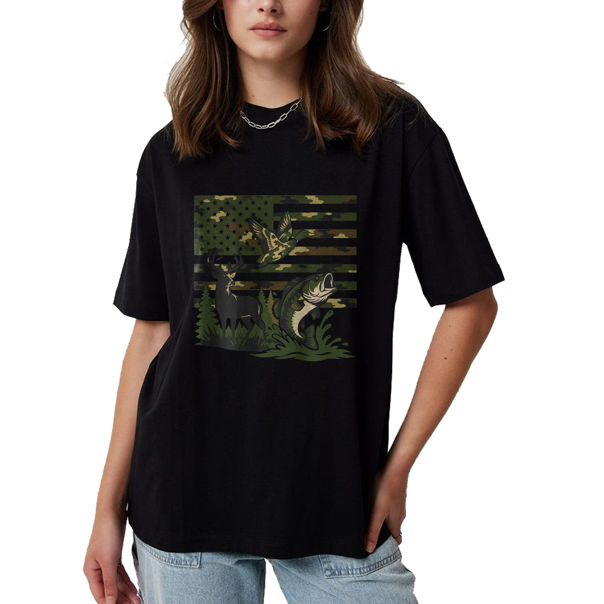 Funny Hunting Shirt, Gift For Hunting Lover Unisex T-Shirt/Hoodie/Sweatshirt HLT00 - Youth Boy Deer Duck Fishing Camo Hunting American Flag T-Shirt