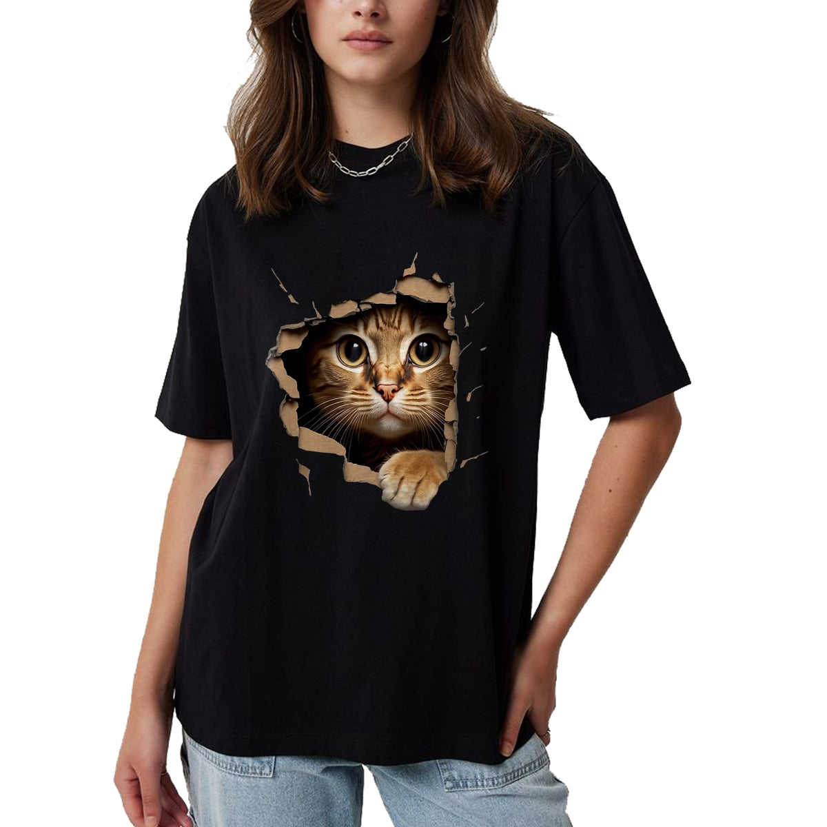 Cat Love Shirt, Funny Cat Lover Gift UnisexT-Shirt/Hoodie/Sweatshirt HLT00 - Cute Kitten Looks from Torn Fabric - Cats T-Shirt, Men, Olive Green, X-Large (1)