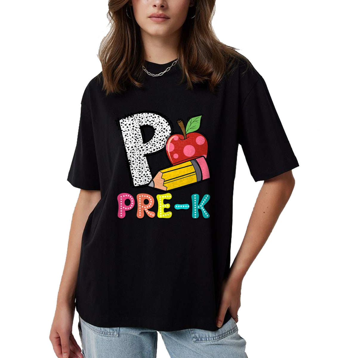 Best Student Shirt, Funny Back To School UnisexT-Shirt/Hoodie/Sweatshirt HLT00 - P is for Pre-K Teacher Pencil Apple Back to School T-Shirt