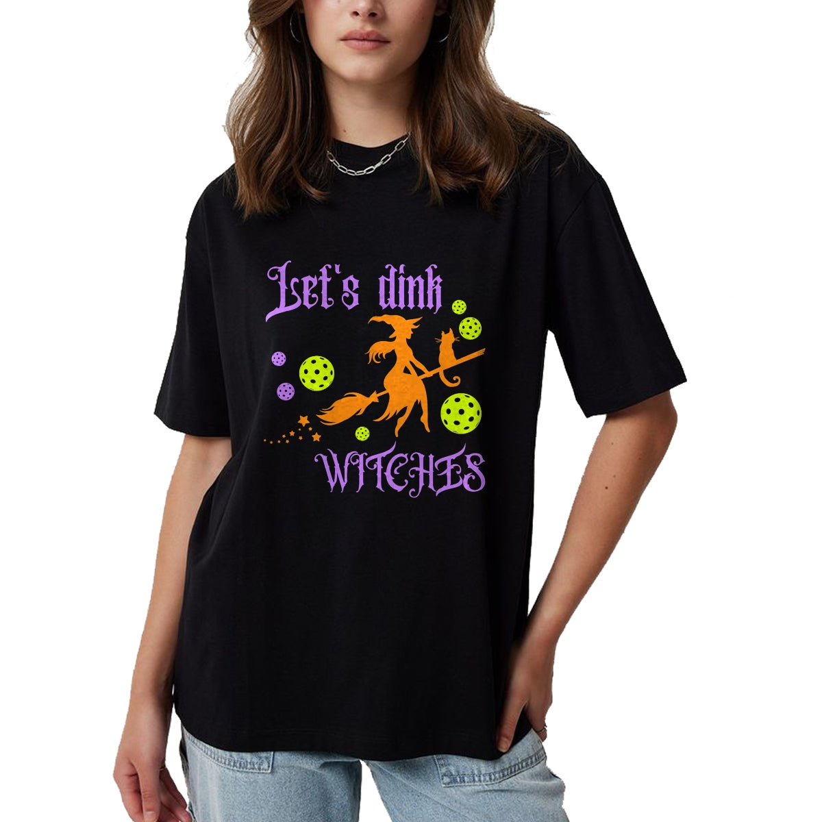 Funny Pickleball Shirt, Pickleball Lover Unisex T-Shirt/Hoodie/Sweatshirt HLT00 - Halloween Pickleball Let's Dink Witches T-Shirt