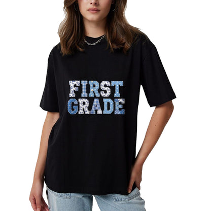 Best Student Shirt, Funny Back To School UnisexT-Shirt/Hoodie/Sweatshirt HLT00 - 1st First Grade Teacher Blue Patchwork Back to School Girls T-Shirt