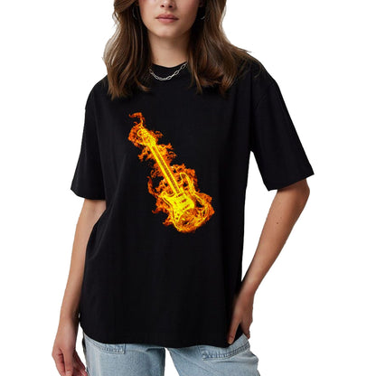 Guitar Lover Shirt, Funny Guitar UnisexT-Shirt/Hoodie/Sweatshirt HLT00 - Electric Guitar In Flames Gift Rock Guitar Lovers T-Shirt