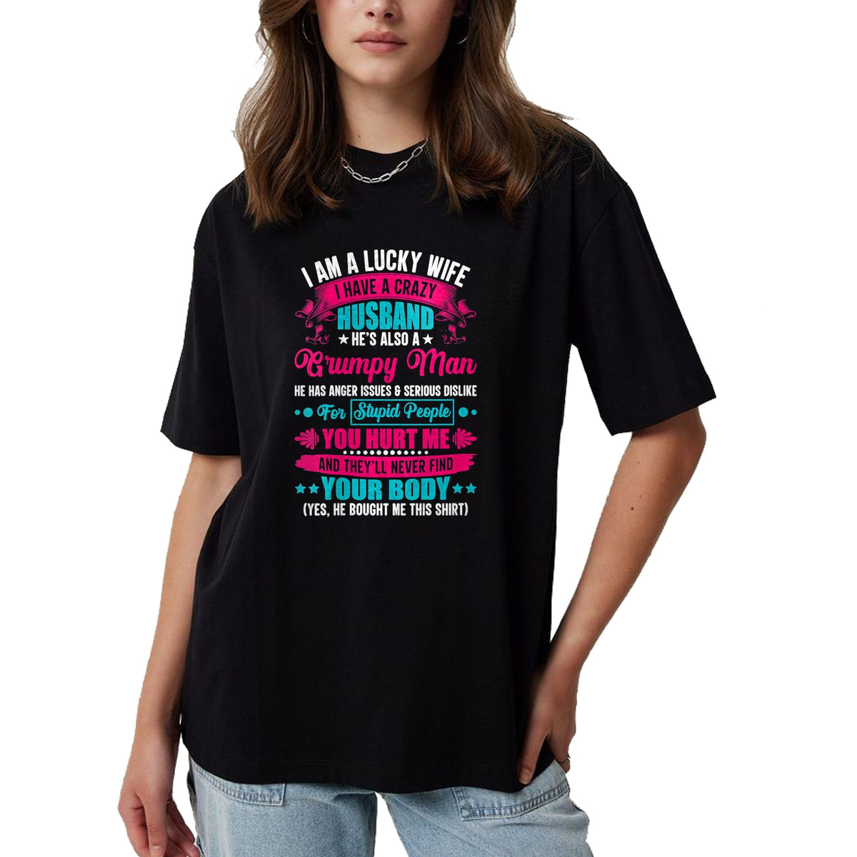 Best Wife Shirt, Wife and Husband Unisex T-Shirt/Hoodie/Sweatshirt HLT00 - Gift for wife T shirt, lucky wife   Womens I Am A Lucky Wife, I Have A Crazy Husband V-Neck T-Shirt