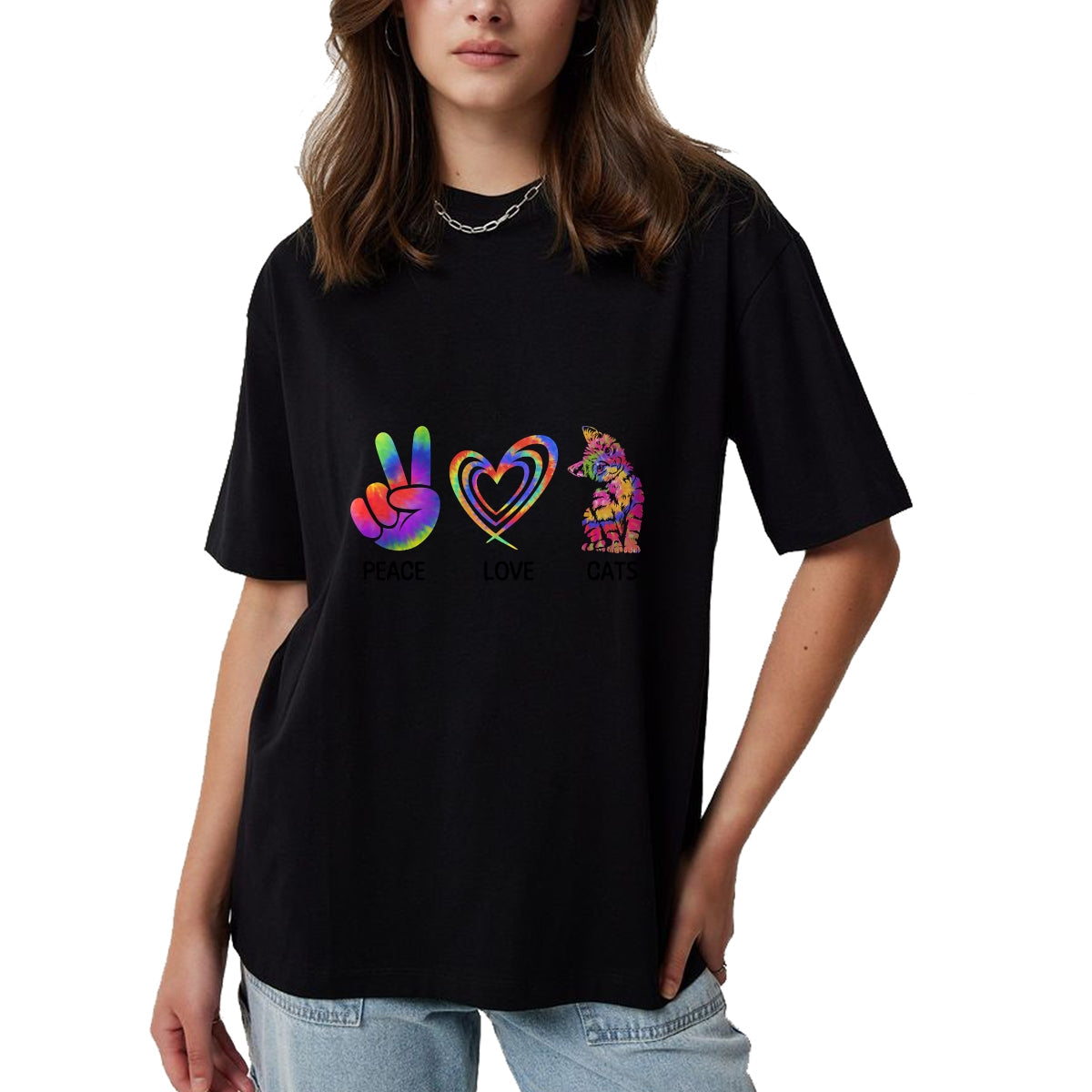 Cat Love Shirt, Funny Cat Lover Gift UnisexT-Shirt/Hoodie/Sweatshirt HLT00 - Peace Love Cats Funny Kitty Cat Lover T-Shirt (1)