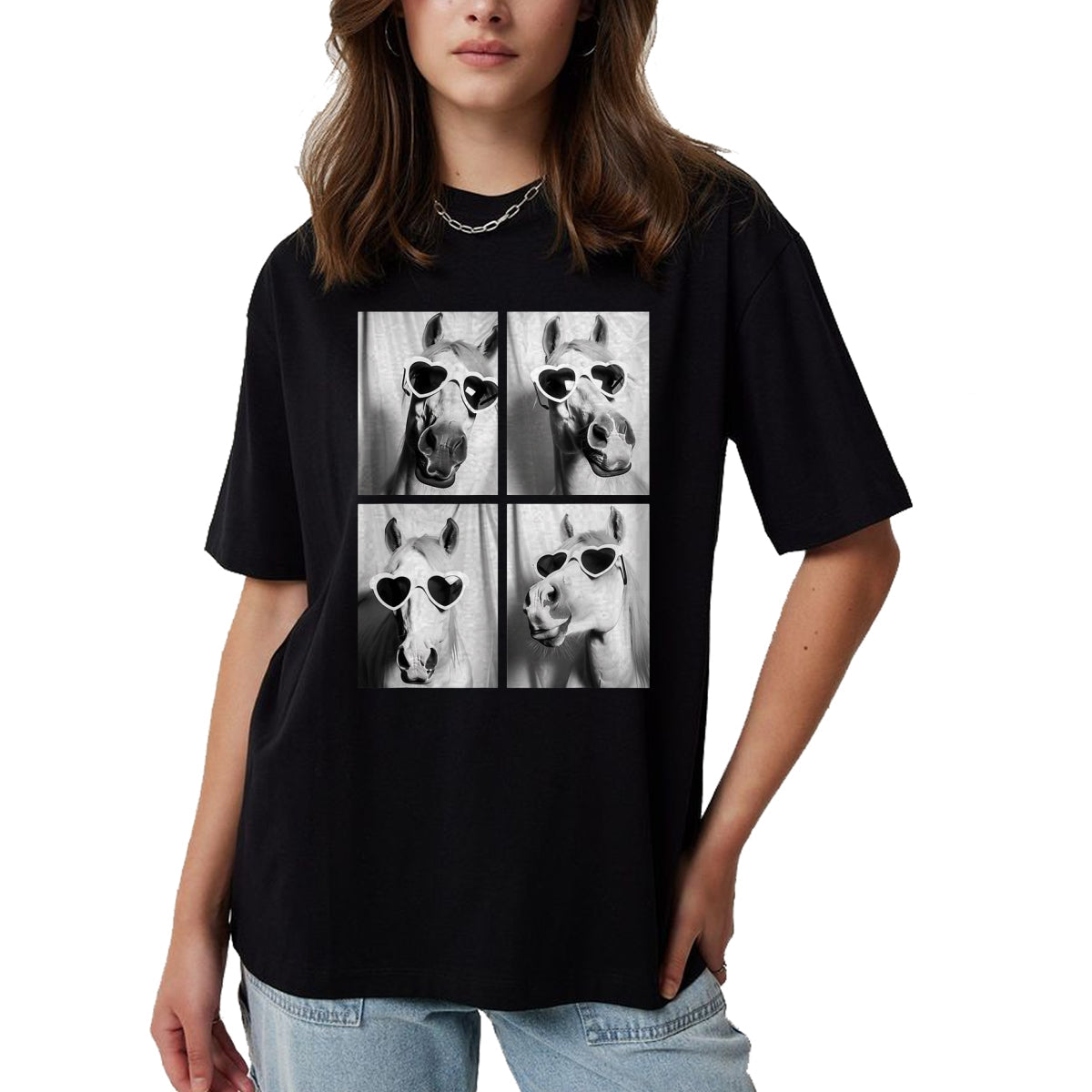 Best Horse Lover Shirt , Funny Horse UnisexT-Shirt/Hoodie/Sweatshirt HLT00 - Cute Horses with Hearts Sunglasses Funny Valentine_s Day T-Shirt