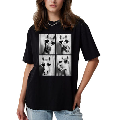 Best Horse Lover Shirt , Funny Horse UnisexT-Shirt/Hoodie/Sweatshirt HLT00 - Cute Horses with Hearts Sunglasses Funny Valentine_s Day T-Shirt