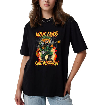 Cat Love Shirt, Funny Cat Lover Gift UnisexT-Shirt/Hoodie/Sweatshirt HLT00 - Nine Lives One Mission Cat with M60 Machine Gun Graphic T-Shirt