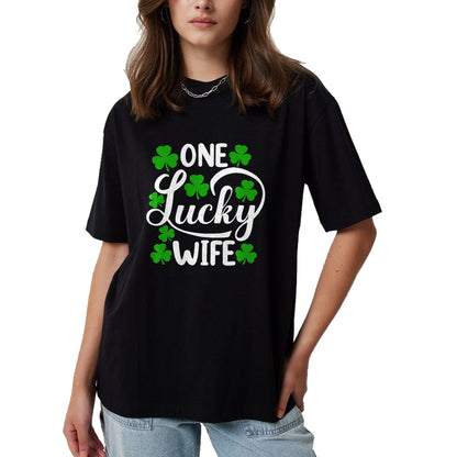 Best Wife Shirt, Wife and Husband Unisex T-Shirt/Hoodie/Sweatshirt HLT00 - Gift for wife T shirt, lucky wife   One Lucky Wife Funny St Patrick's Day Shamrocks Premium T-Shirt
