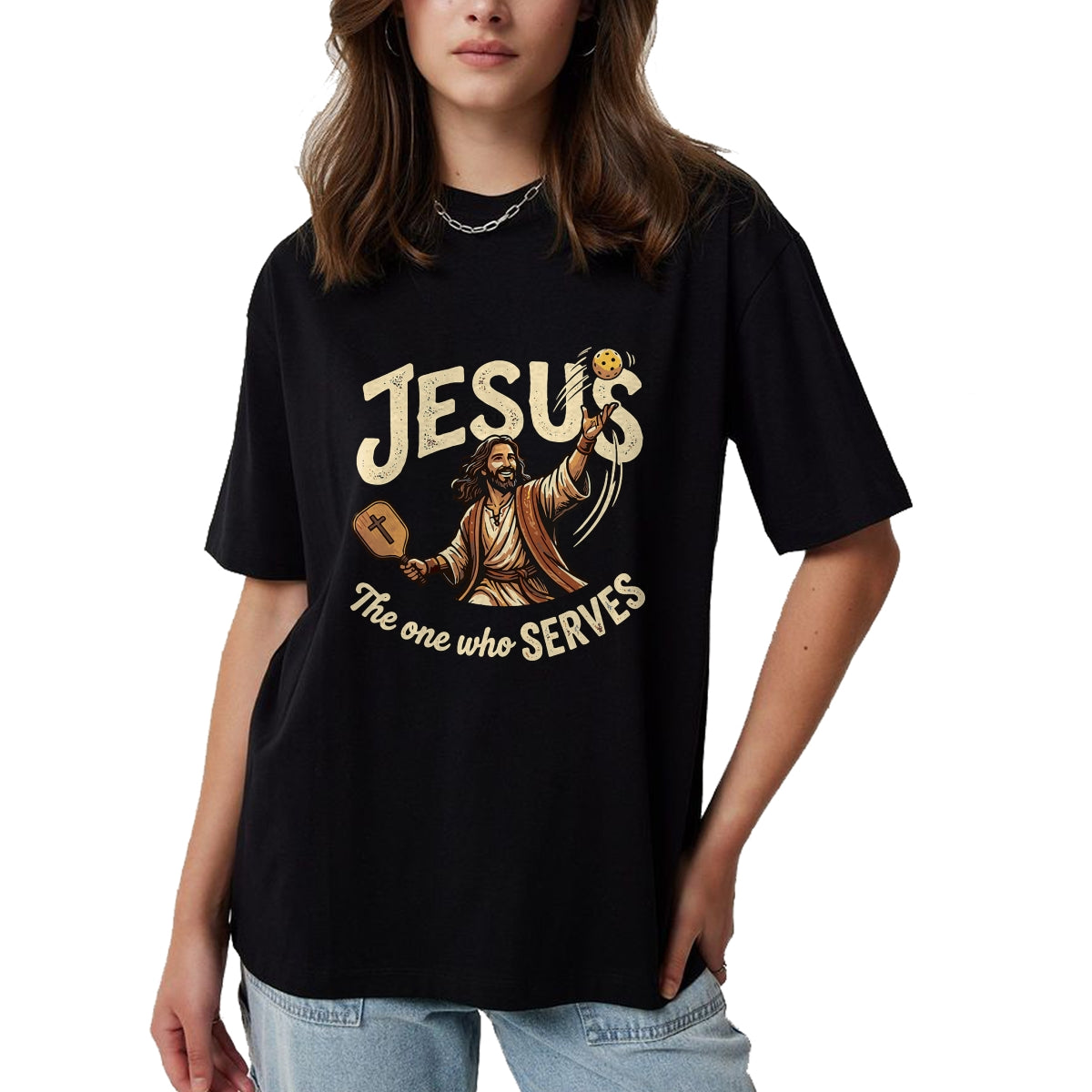 Funny Pickleball Shirt, Pickleball Lover Unisex T-Shirt/Hoodie/Sweatshirt HLT00 - Jesus The One Who Serves Funny Christian Pickleball T-Shirt