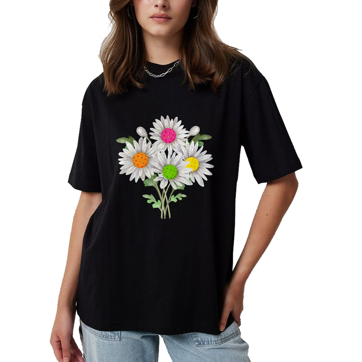 Funny Pickleball Shirt, Pickleball Lover Unisex T-Shirt/Hoodie/Sweatshirt HLT00 - Daisy Pickleball Flower Pickleball Player Paddleball Lover T-Shirt