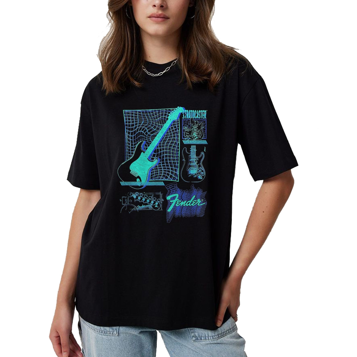 Guitar Lover Shirt, Funny Guitar UnisexT-Shirt/Hoodie/Sweatshirt HLT00 - Fender Stratocaster Guitar Schematic Poster T-Shirt, Men, Black, XX-Large