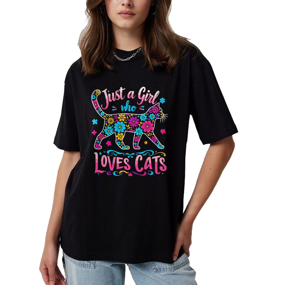 Cat Love Shirt, Funny Cat Lover Gift UnisexT-Shirt/Hoodie/Sweatshirt HLT00 - Cat Cute Just A Girl Who Loves Cats T-Shirt (1)