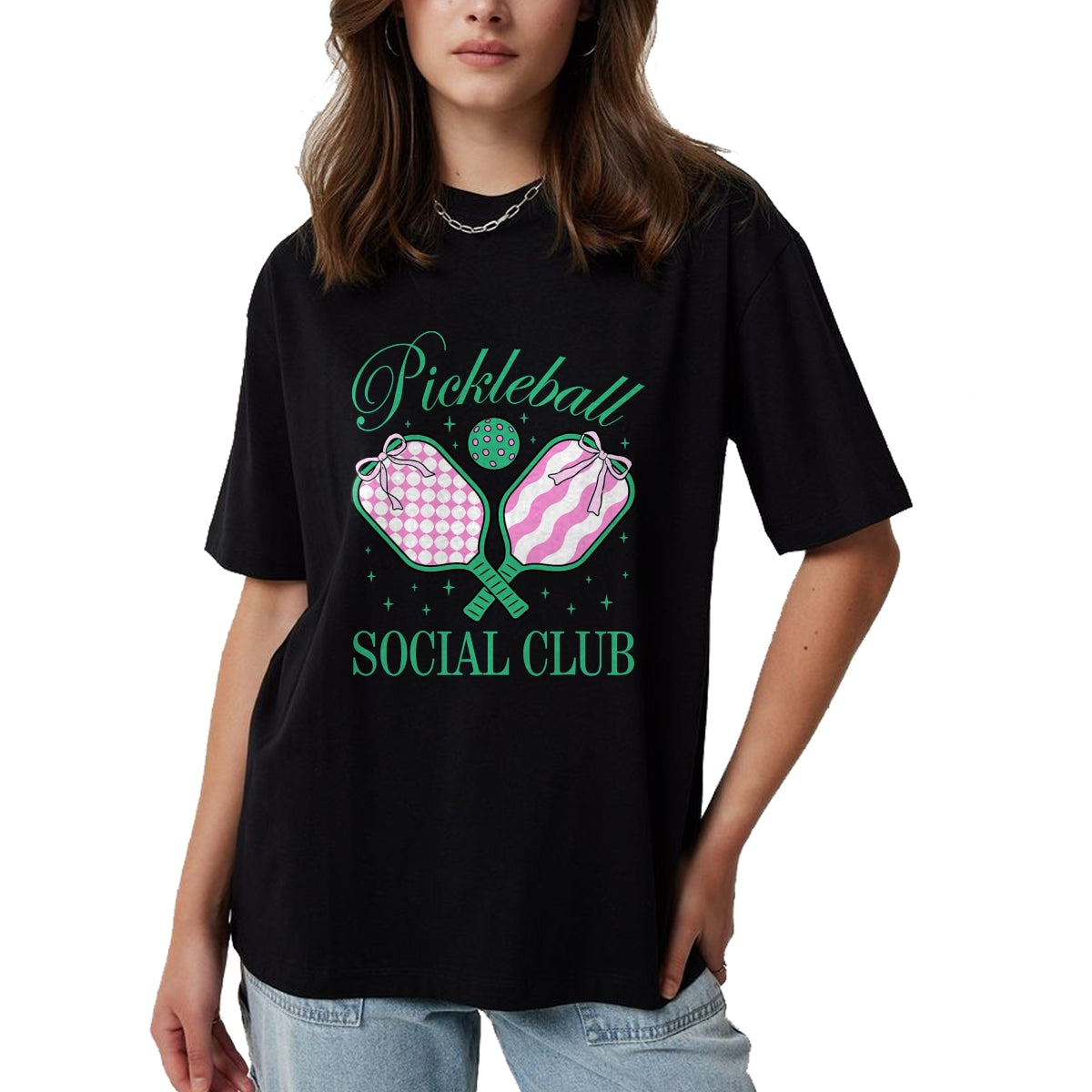Funny Pickleball Shirt, Pickleball Lover Unisex T-Shirt/Hoodie/Sweatshirt HLT00 - Pickleball Social Club Coquette Bow Pickleball Women Girls T-Shirt