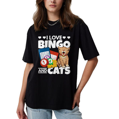Cat Love Shirt, Funny Cat Lover Gift UnisexT-Shirt/Hoodie/Sweatshirt HLT00 - Cat Lover I Love Bingo and Cats Gambling Bingo Player Bingo T-Shirt