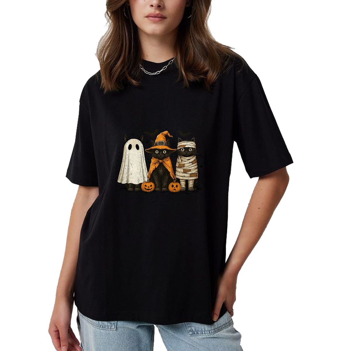 Cat Love Shirt, Funny Cat Lover Gift UnisexT-Shirt/Hoodie/Sweatshirt HLT00 - Retro Black Cat Witch Scary Halloween Pumpkin Women Men Kids T-Shirt