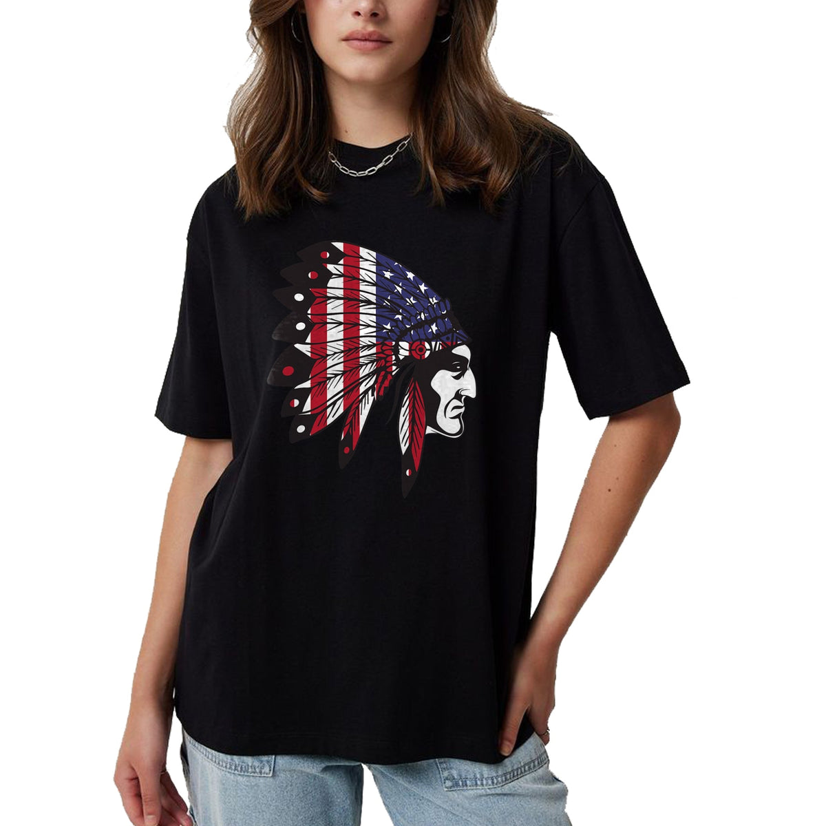 Native American T-Shirts, Vintage Native American Unisex T-Shirt/Hoodie/Sweatshirt HLT00 - Native American Indian Chief American USA Flag 4th Of July