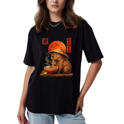 Cute Capybara Shirt, Funny Capybara Unisex T-Shirt/Hoodie/Sweatshirt HLT00 - Capybara Ramen Japanese Art Funny Anime Graphic Tee Kawaii T-Shirt, Men, Black, 3X-Large