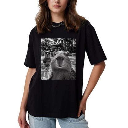 Cute Capybara Shirt, Funny Capybara Unisex T-Shirt/Hoodie/Sweatshirt HLT00 - Funny Capybara Selfie T Shirts for Men and Women Cute Animal Tees