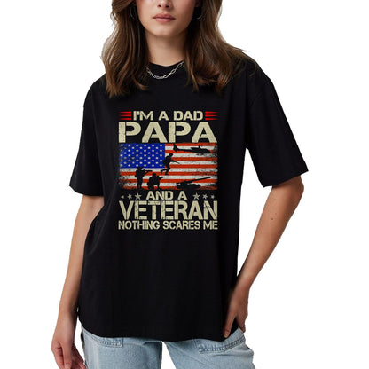 Proud Veteran Shirt, Funny Veteran UnisexT-Shirt/Hoodie/Sweatshirt HLT00 - I_m A Dad Papa and Veteran Funny Retro Dad Dad Grandpa T-Shirt
