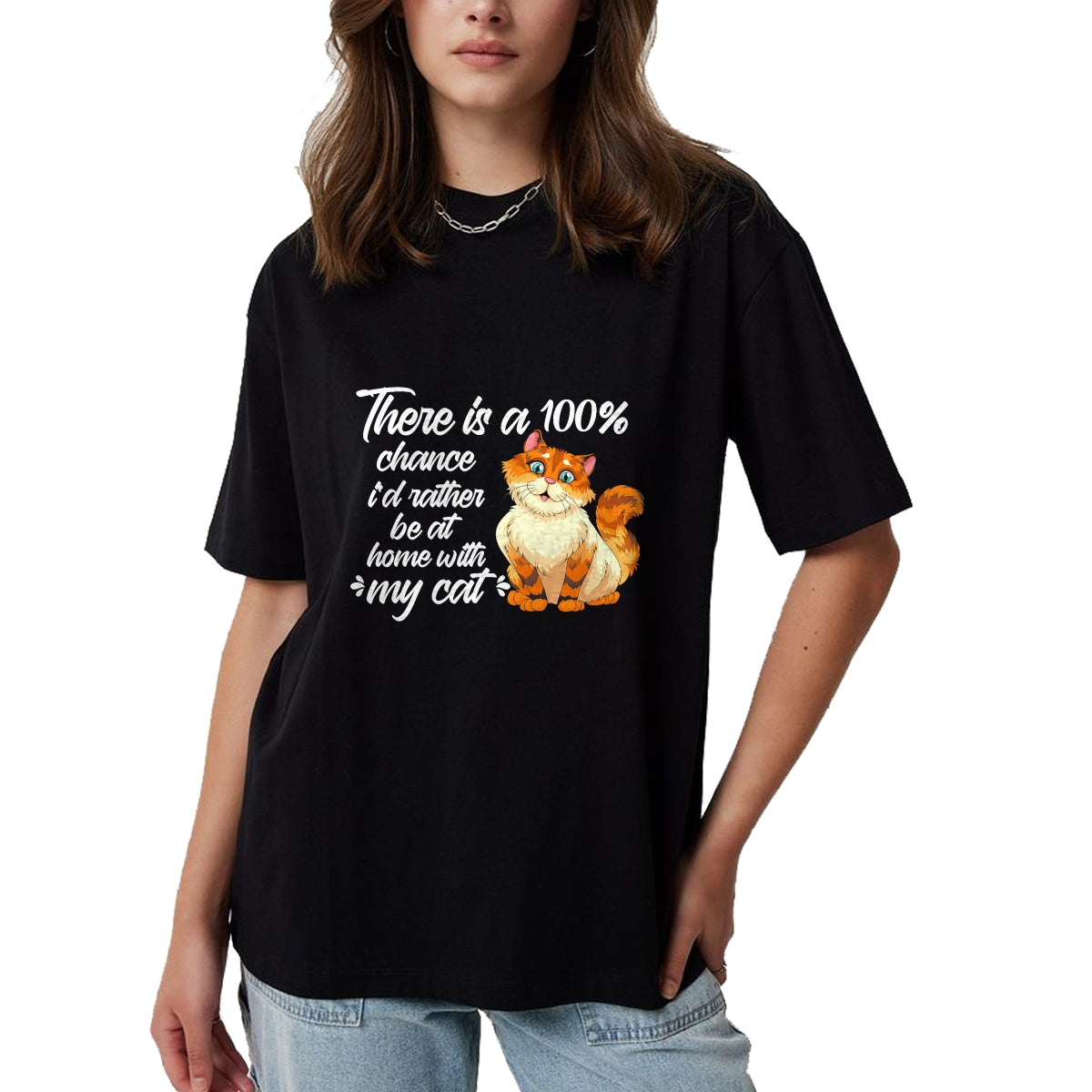 Cat Love Shirt, Funny Cat Lover Gift UnisexT-Shirt/Hoodie/Sweatshirt HLT00 - There Is A 100 Chance I_d Rather Be At Home With My Cat T-Shirt