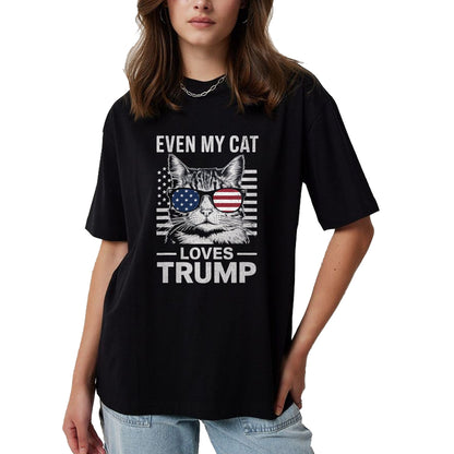 Cat Love Shirt, Funny Cat Lover Gift UnisexT-Shirt/Hoodie/Sweatshirt HLT00 - Cat Sunglasses USA Flag Even My Cat Loves Trump T-Shirt