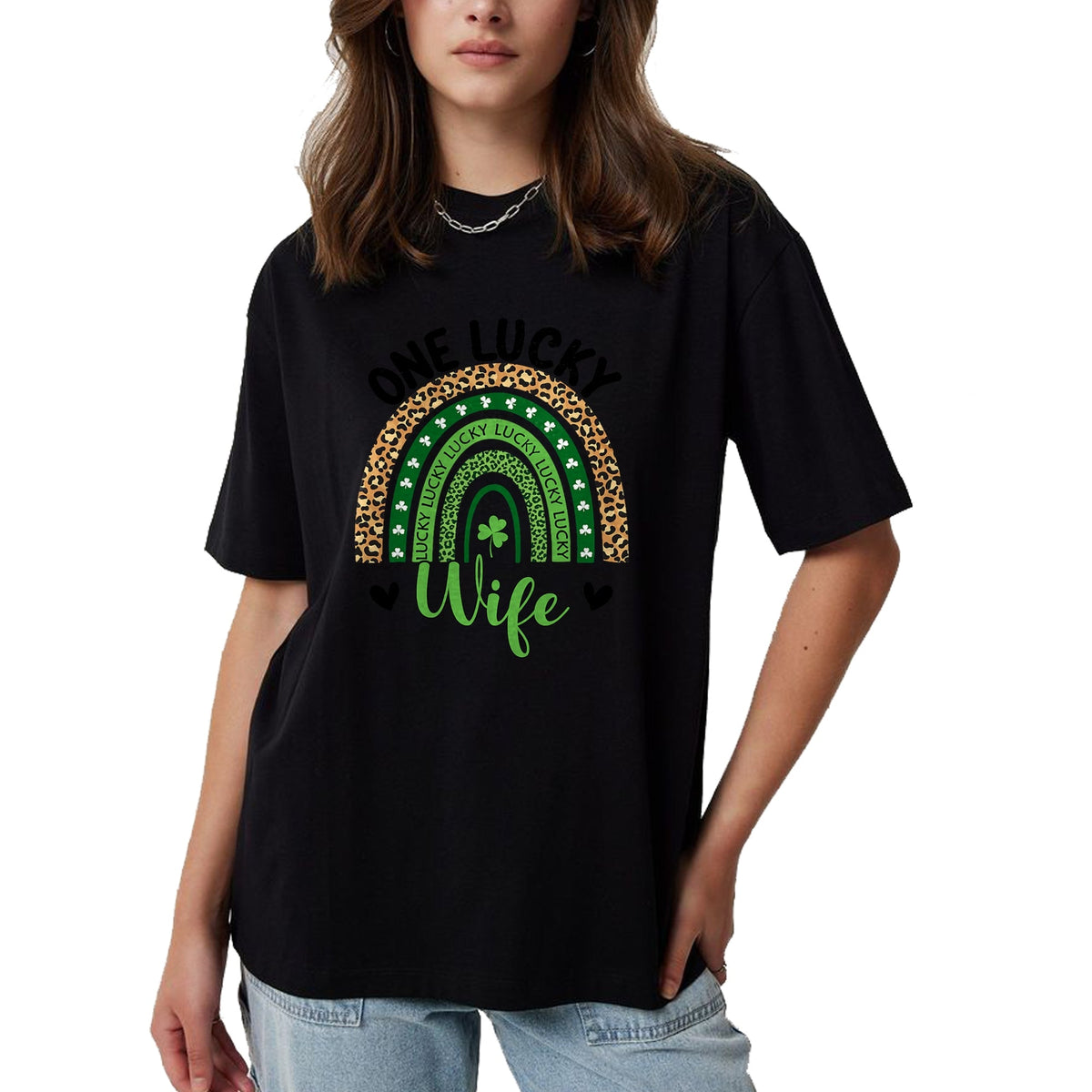 Best Wife Shirt, Wife and Husband Unisex T-Shirt/Hoodie/Sweatshirt HLT00 - Gift for wife T shirt, lucky wife   Womens One Lucky Wife Leopard Rainbow St Patricks Day Shamrock T
