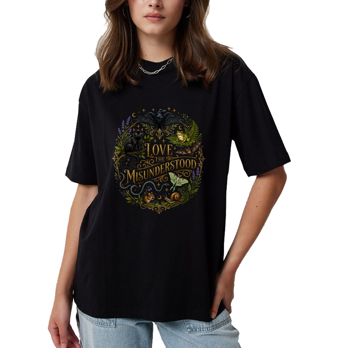 Cat Love Shirt, Funny Cat Lover Gift UnisexT-Shirt/Hoodie/Sweatshirt HLT00 - Love The Misunderstood Bat Raven Black Cat Snake Frog Moth T-Shirt