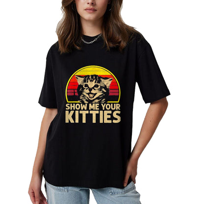 Cat Love Shirt, Funny Cat Lover Gift UnisexT-Shirt/Hoodie/Sweatshirt HLT00 - Show me Your Kitties Cat Lover Retro Vintage Sunset T-Shirt, Men, Black, 3X-Large