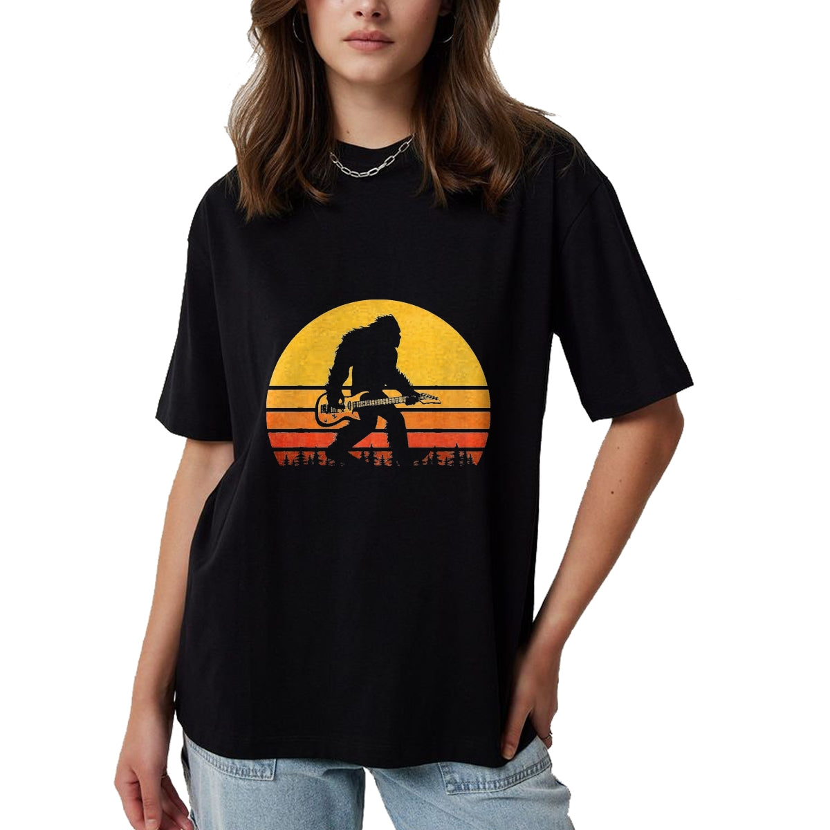 Guitar Lover Shirt, Funny Guitar UnisexT-Shirt/Hoodie/Sweatshirt HLT00 - Retro Bigfoot Guitar T-Shirt, Vintage Sasquatch Rocker Tee T-Shirt, Men, Black, 3X-Large