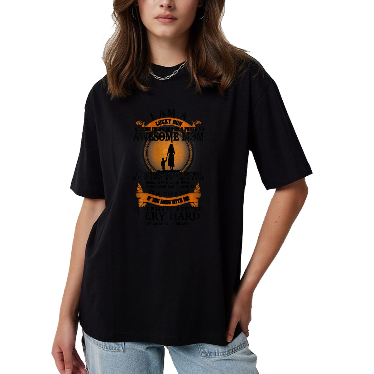 Gift for Mom Shirt, Funny Mom Unisex T-Shirt/Hoodie/Sweatshirt HLT00 - Mens Lucky Son Because I’m Raised By A Freaking Awesome Mom T-Shirt