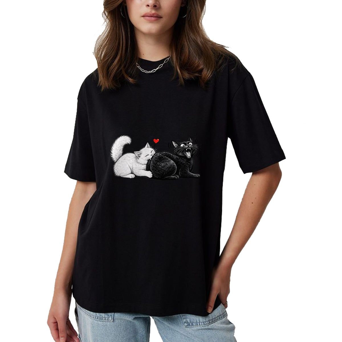Cat Love Shirt, Funny Cat Lover Gift UnisexT-Shirt/Hoodie/Sweatshirt HLT00 - Funny Cat Couple Black White Cats Love Cat Biting Cat Butt T-Shirt (1)