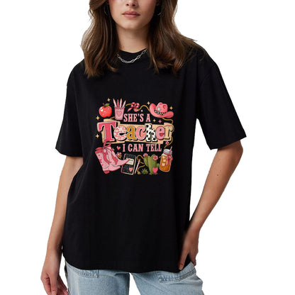 Best Teacher Shirt, Funny Teacher UnisexT-Shirt/Hoodie/Sweatshirt HLT00 - Shes A Teacher I Can Tell Western Classroom Art T-Shirt