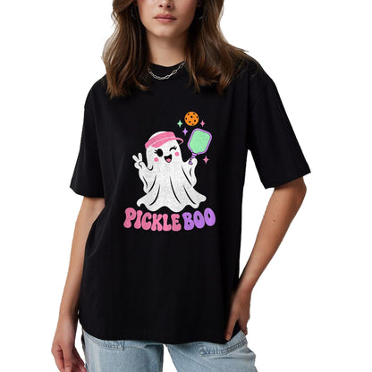 Funny Pickleball Shirt, Pickleball Lover Unisex T-Shirt/Hoodie/Sweatshirt HLT00 - Halloween Pickleball Ghost Girls Women Pickleball Halloween T-Shirt