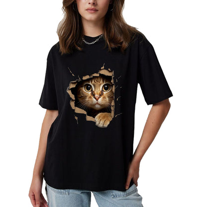 Cat Love Shirt, Funny Cat Lover Gift UnisexT-Shirt/Hoodie/Sweatshirt HLT00 - Cute Kitten Looks from Torn Fabric - Cats T-Shirt, Men, Olive Green, X-Large