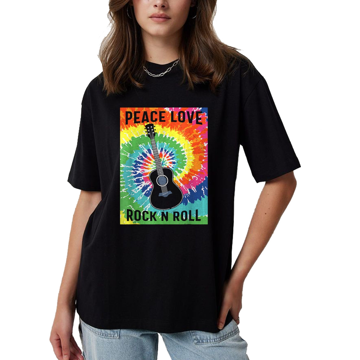 Guitar Lover Shirt, Funny Guitar UnisexT-Shirt/Hoodie/Sweatshirt HLT00 - Peace Love Rock n Roll Tie Dye Hippie Guitar Music Retro T-Shirt