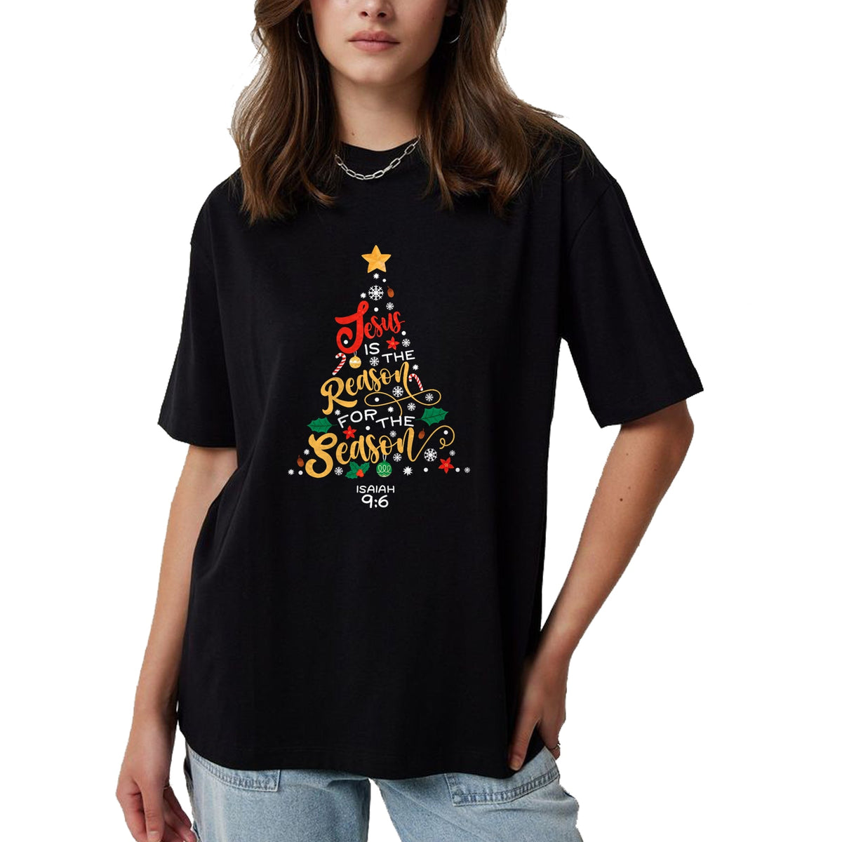 Christian Tee, Christian Faith Unisex T-Shirt/Hoodie/Sweatshirt HLT00 - Jesus Is The Reason For The Season Christian Christmas Tree T-Shirt