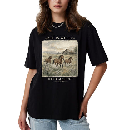 Best Horse Lover Shirt , Funny Horse UnisexT-Shirt/Hoodie/Sweatshirt HLT00 - It is Well with My Soul Horse Watercolor Christian Long Sleeve T-Shirt