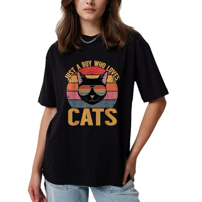 Cat Love Shirt, Funny Cat Lover Gift UnisexT-Shirt/Hoodie/Sweatshirt HLT00 - Just A Boy Who Loves Cats Retro Cat Lover Boys Kids T-Shirt, Youth, Black, Small