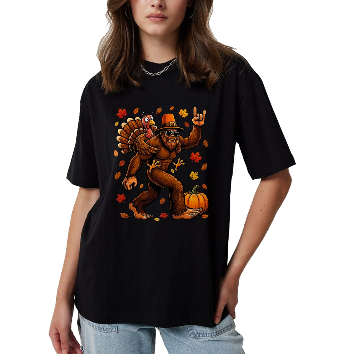 Best Thanksgiving Family Shirt , Funny Thanksgiving UnisexT-Shirt/Hoodie/Sweatshirt HLT00 - Bigfoot Funny Turkey Pumpkin Thanksgiving Day Boys Men T-Shirt