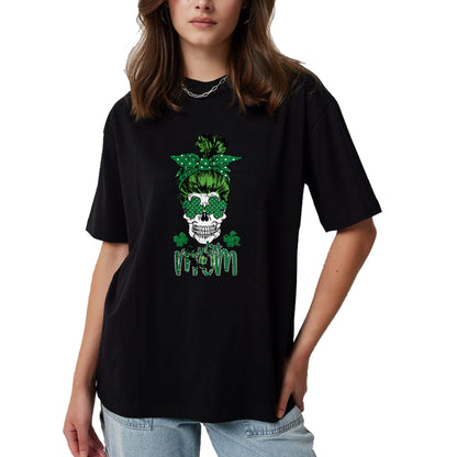 Gift for Mom Shirt, Funny Mom Unisex T-Shirt/Hoodie/Sweatshirt HLT00 - Lucky Mom St Patricks Day Irish Sugar Skull Head Gift Womens T-Shirt