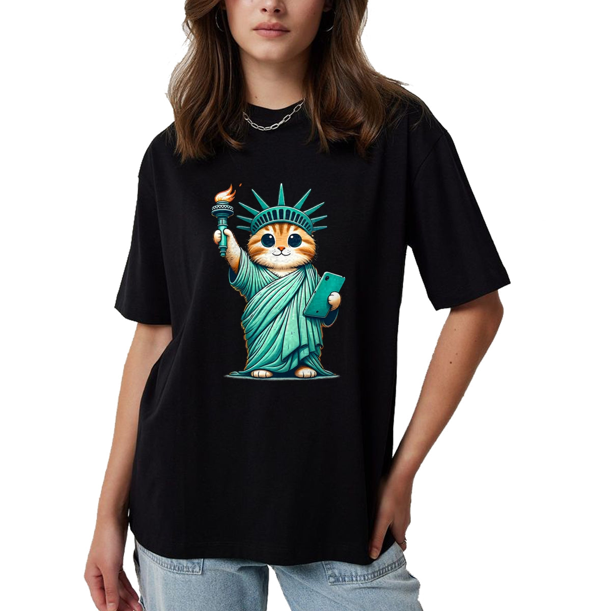 Cat Love Shirt, Funny Cat Lover Gift UnisexT-Shirt/Hoodie/Sweatshirt HLT00 - Cute Kawaii Cat Statue of Liberty I Love New York NYC T-Shirt