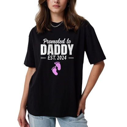 Gift for Dad Shirt, Funny Dad Unisex T-Shirt/Hoodie/Sweatshirt HLT00 – Promoted To Daddy Est 2024 Fathers Day First Time Dad Girl T-Shirt