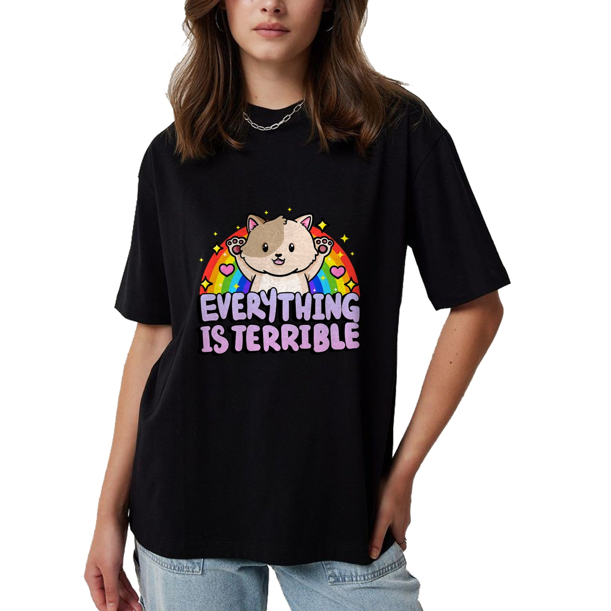 Cat Love Shirt, Funny Cat Lover Gift UnisexT-Shirt/Hoodie/Sweatshirt HLT00 - Everything is Terrible Sarcasm Rainbow Kitten Cute Cat T-Shirt